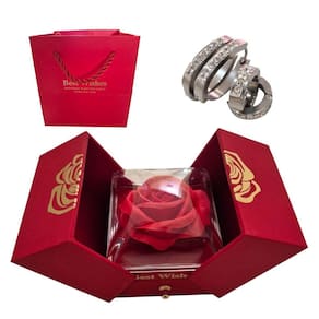 Rosa Eterna Preservada + Dupla De Argola Cravejada Feminino