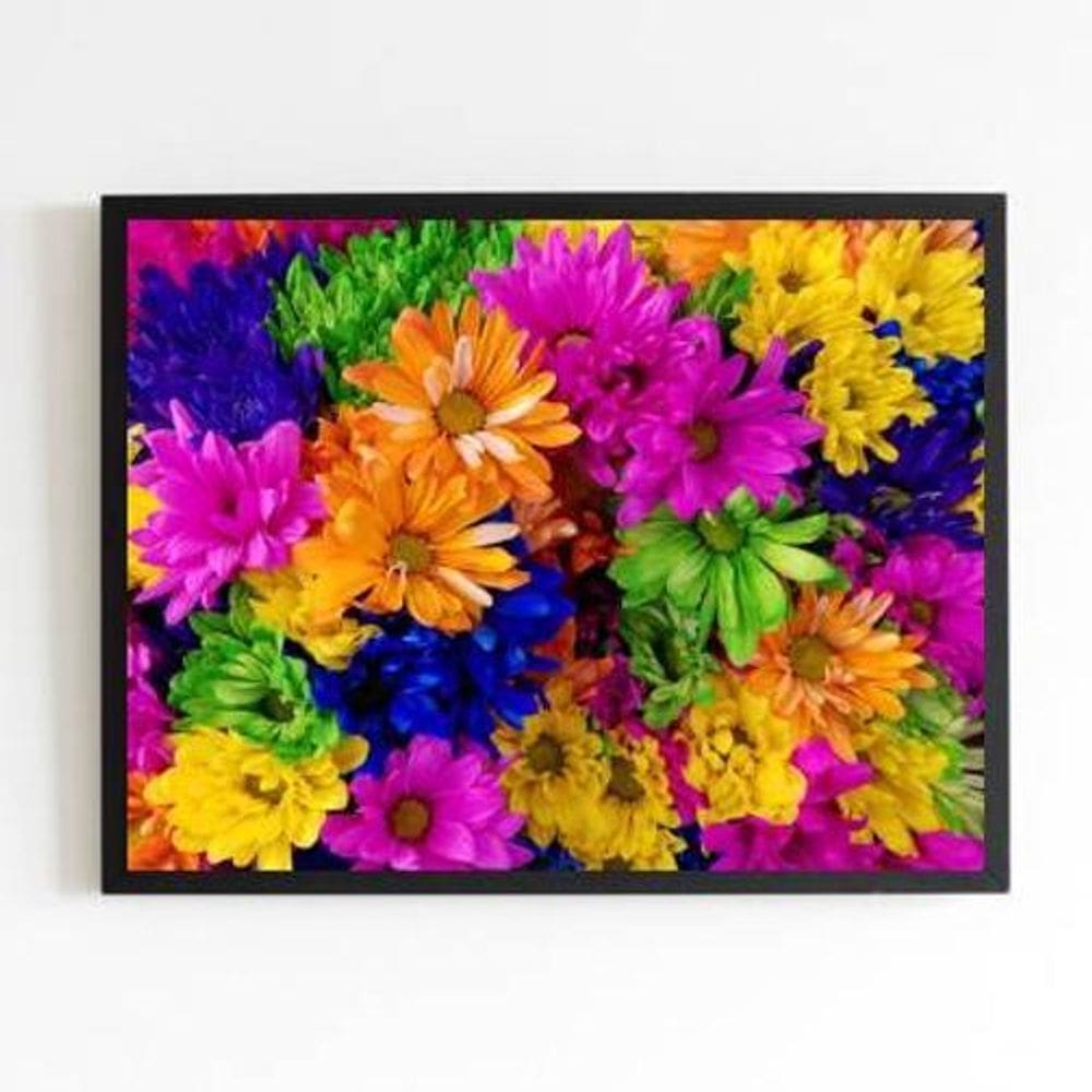 Quadro Fotografia De Flores Multicoloridas 33X24Cm Preta
