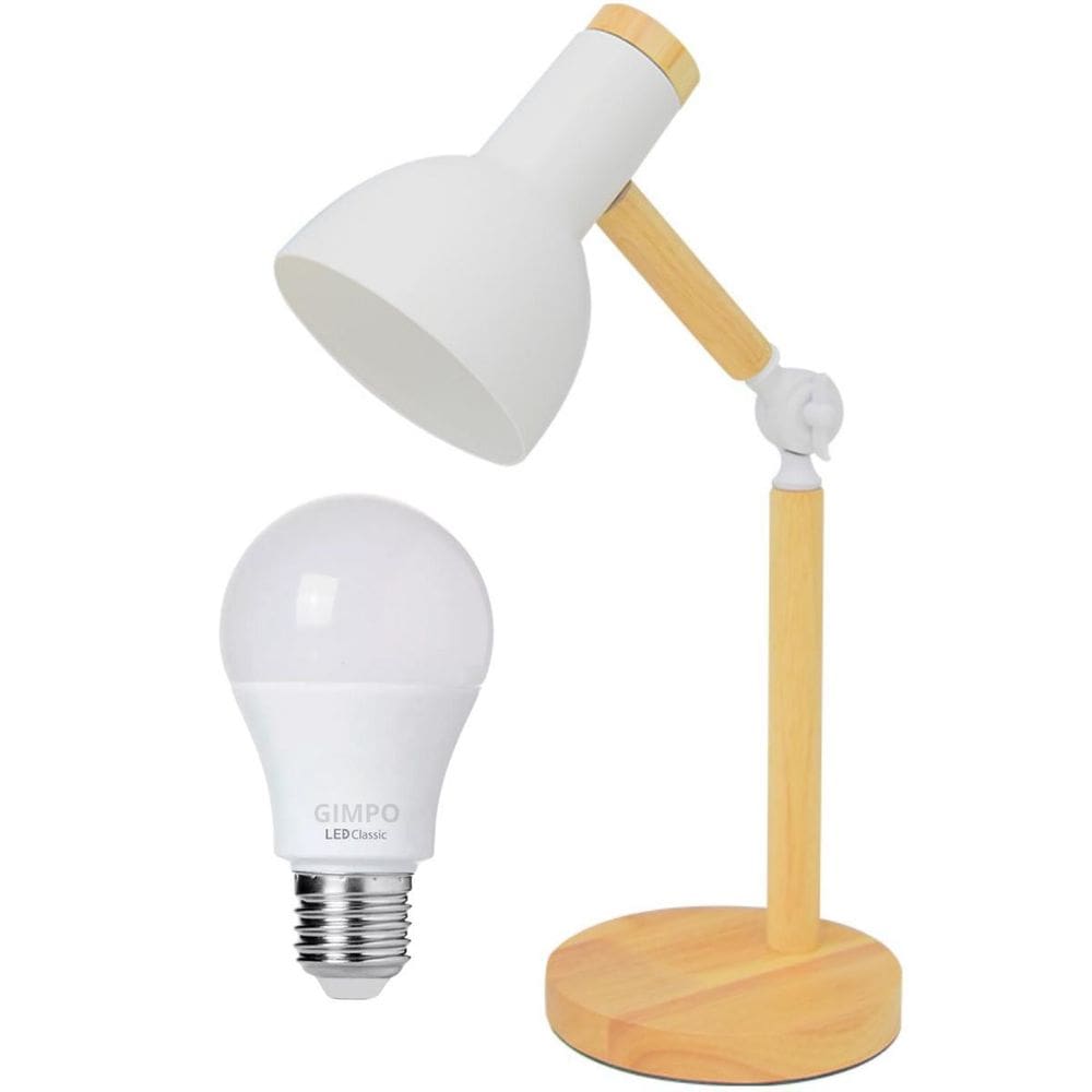 Luminária Mesa Abajur 45Cm Articulada Retrô Madeira Gimpo