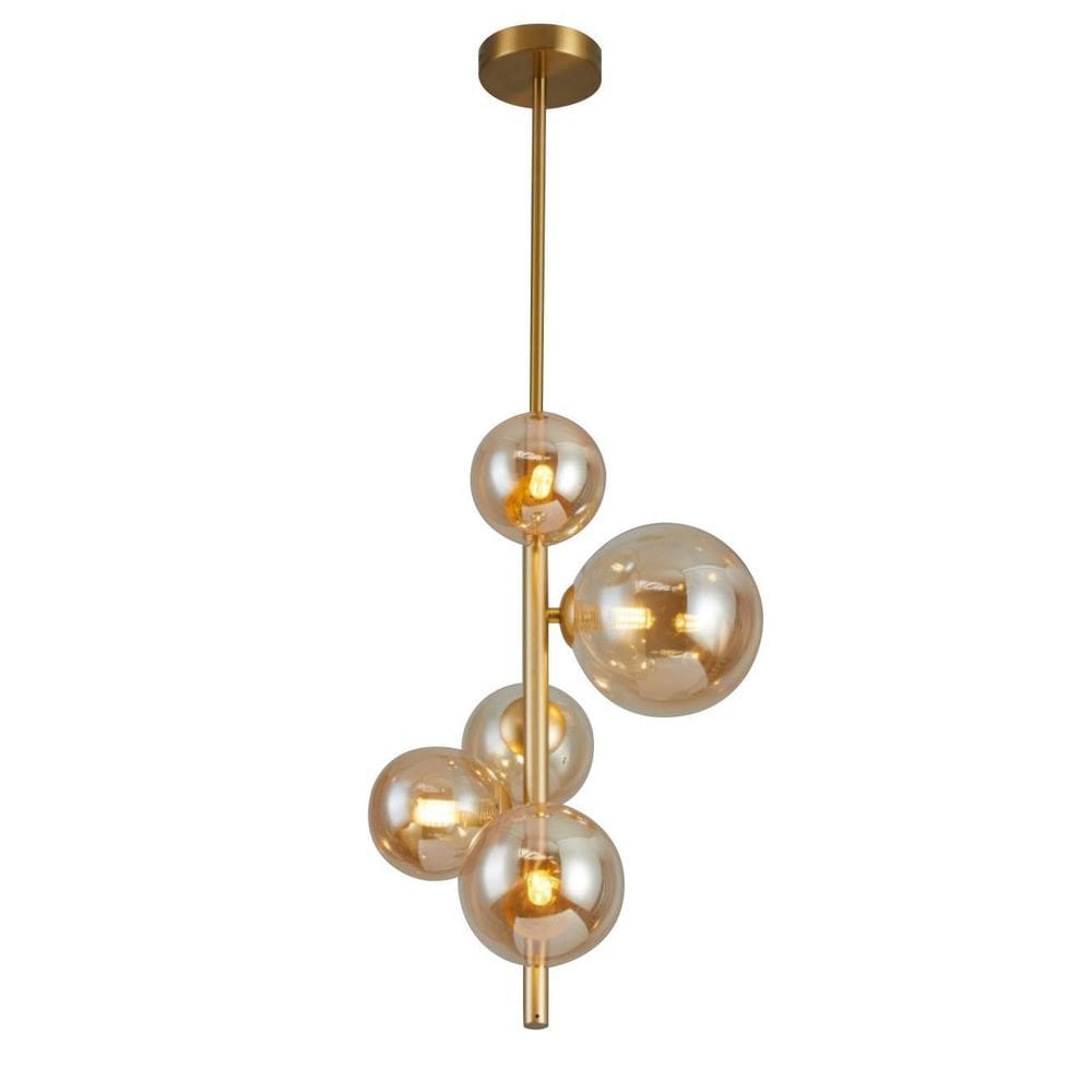 Pendente Luminaria 30 Cm Aluminio Vidro Dourado 5 Bolas