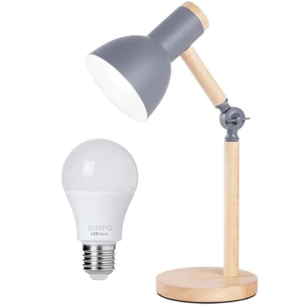 Luminária Mesa Abajur 45Cm Articulada Retrô Madeira Gimpo