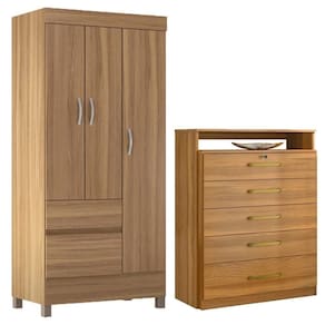 Kit Guarda Roupa Solteiro 3 Portas Wind Cômoda Triunfo Amêndola Touch