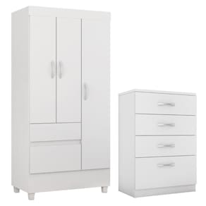 Kit Guarda Roupa Solteiro 3 Portas Wind Cômoda Astral Branco