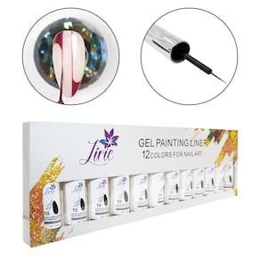 Kit Com 12 Esmaltes Em Gel Unha N10 Preto Pincel Fino, 10Ml