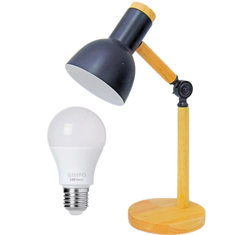 Luminária Mesa Abajur 45Cm Articulada Retrô Madeira Gimpo