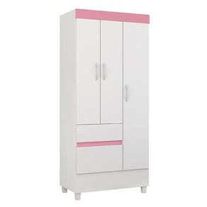 Guarda Roupa Solteiro Wind 3 Portas E 2 Gavetas Branco Rosa - Demóbile Branco Rosa