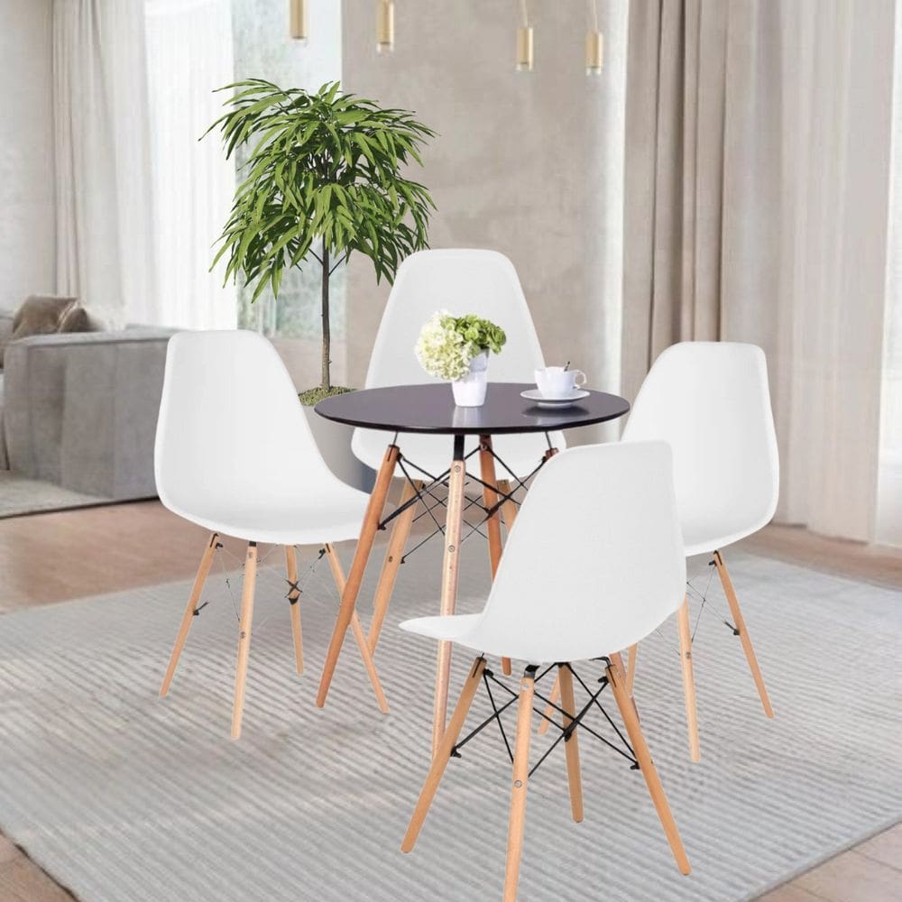 Conjunto de Sala de Jantar com 4 Cadeiras Eiffel Branco/Preto
