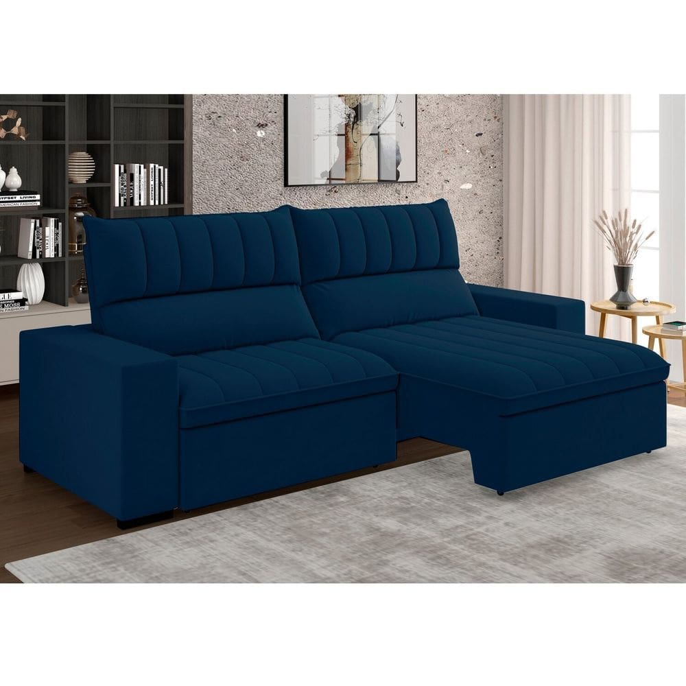 Estofado Retratil e Reclinável 4 Lugares 250cm New Mali Azul