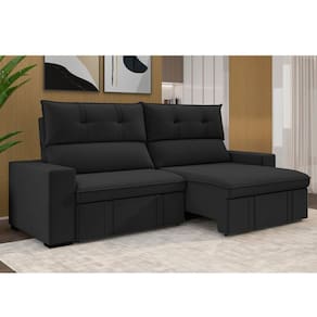 Estofado 3 Lugares Retrátil e Reclinável 207cm Bruges Preto