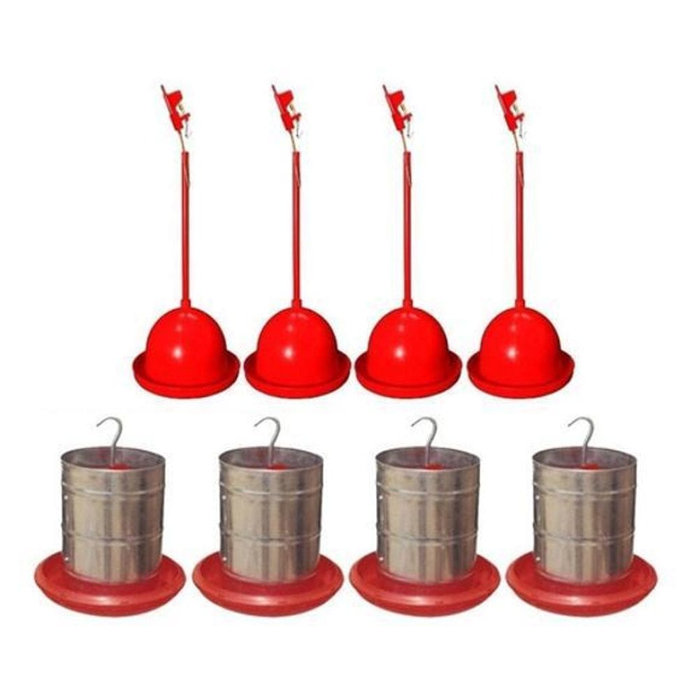 Bebedouro Pendular+ Comedouro Galvaniz. 5Kg Aves 4 De Cada