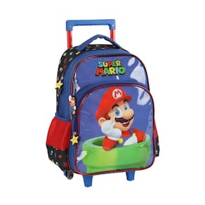 Mochila Escolar Rodinhas E Alça Super Mario Bros 4 Bolsos Pu