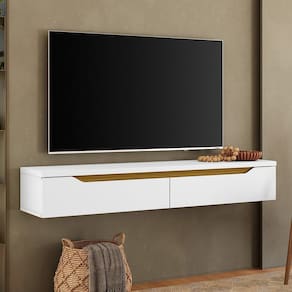 Rack para Tv até 50 Polegadas Suspenso Branco Ac/ Cedro Fj Ac