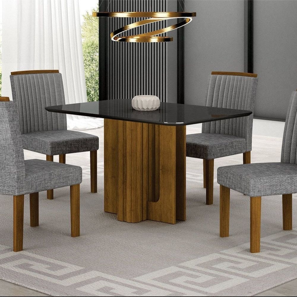 Conjunto Sala de Jantar Mesa Sofia 4 Cadeiras Jade freijo/cinza