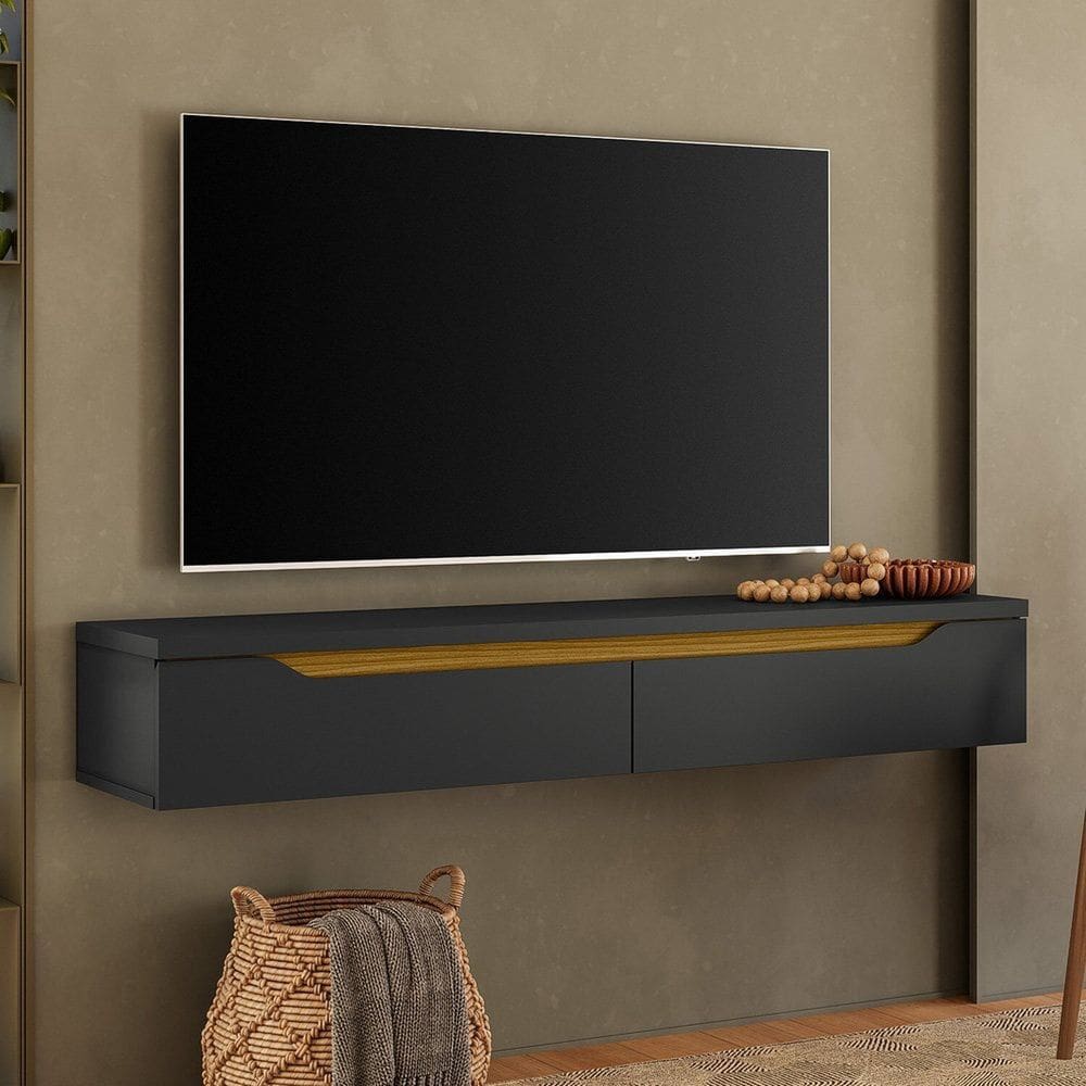 Rack para Tv até 50 Polegadas Suspenso Preto Ac/ Cedro Frj Ac