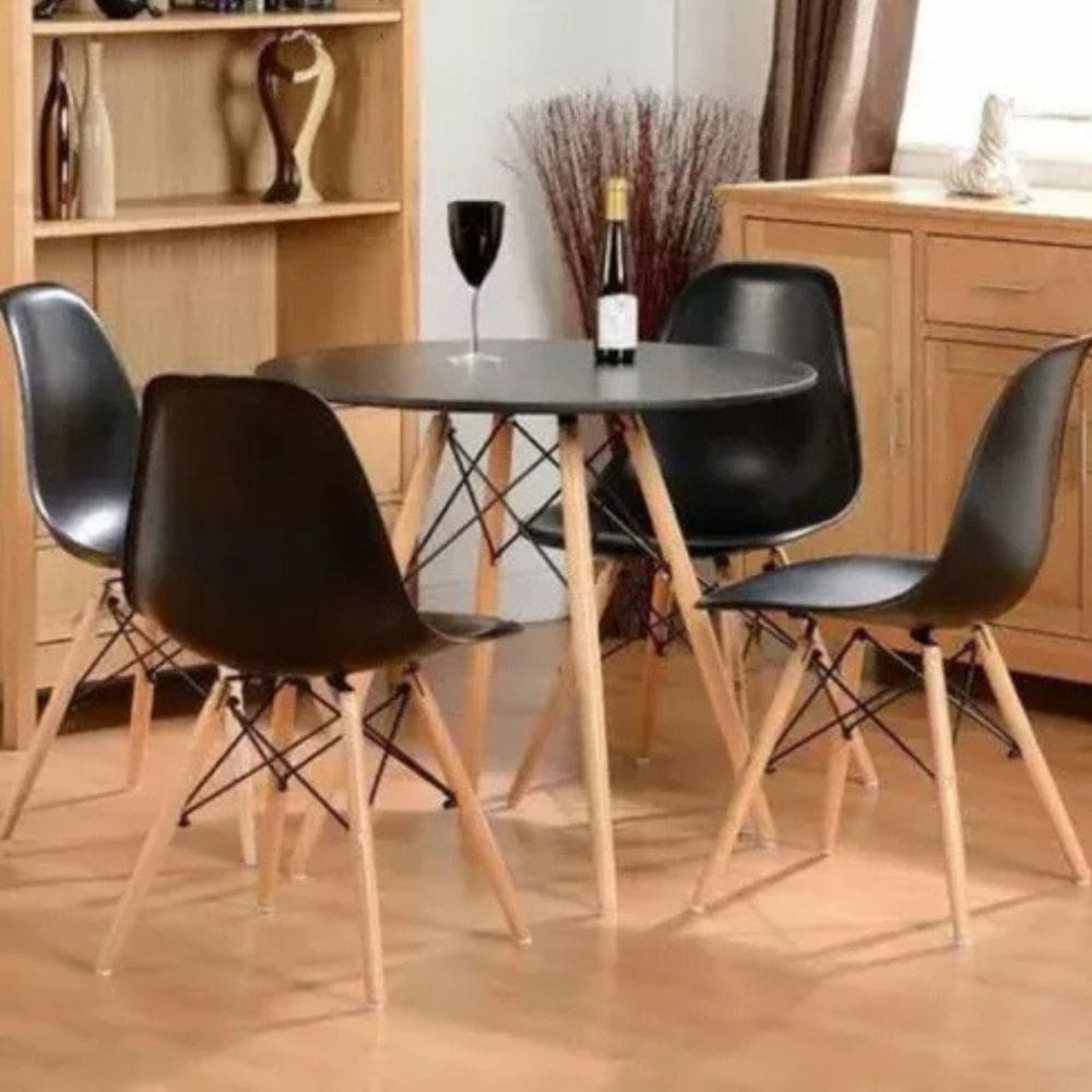 Mesa de Jantar Redonda e 4 Cadeiras Eiffel Preto