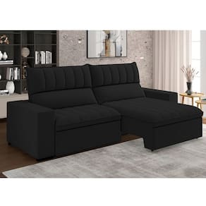 Estofado Retratil e Reclinável 4 Lugares 250cm New Mali Preto