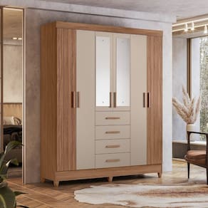 Guarda Roupa Aruba Frisado 6 Portas 2 Espelhos 4 Gavetas Carvalho/Cinza