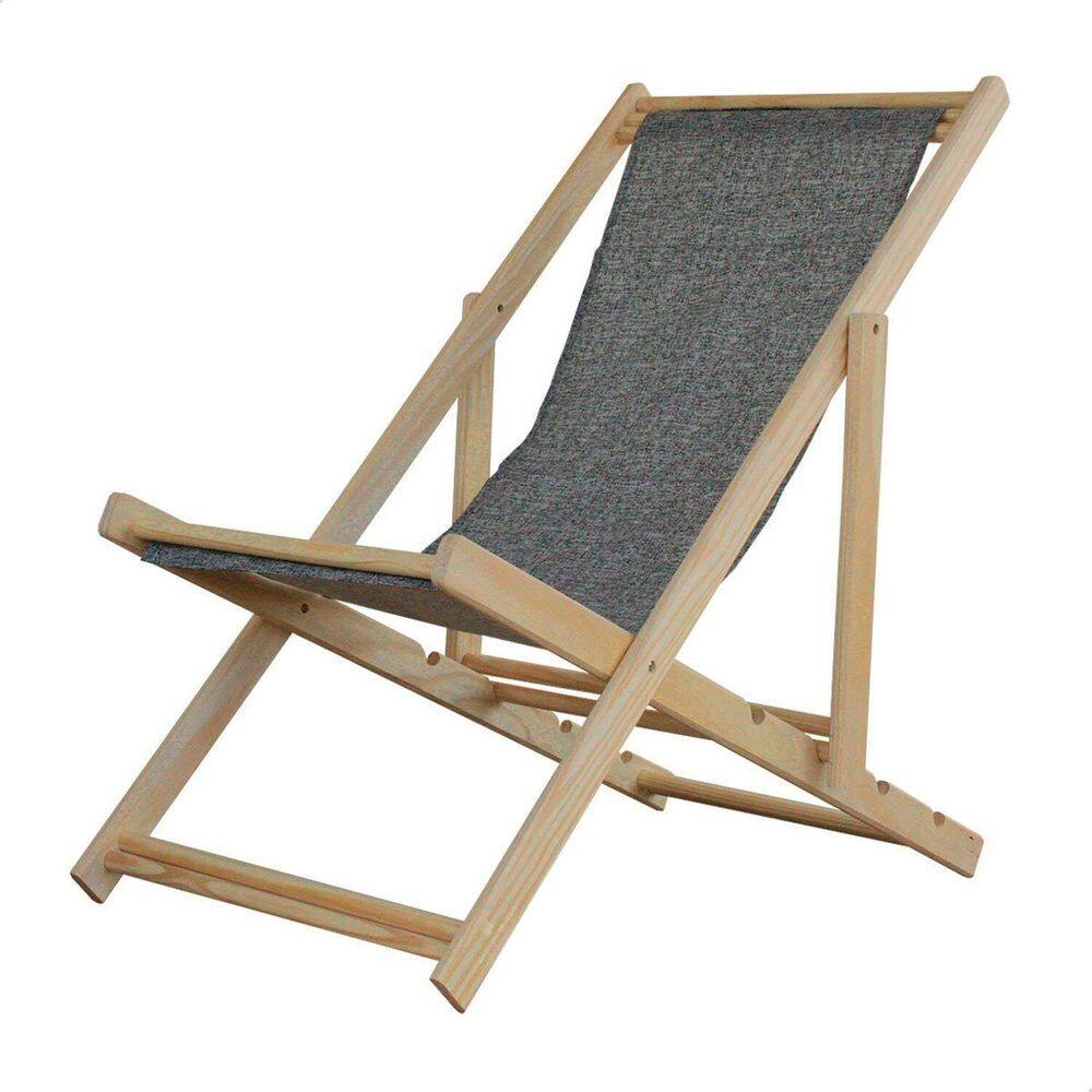 Cadeira Espreguiçadeira Dobrável Madeira Maciça Natural Jeans