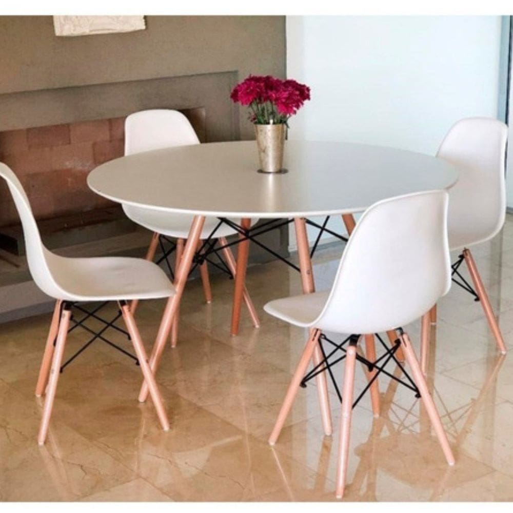 Conjunto Mesa de Jantar 120cm com 04 Cadeiras Eiffel Branco