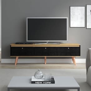 Rack Grande Memphis para TV 65 Polegadas Retrô com 3 Portas 160x59cm MDP Preto Menu Móveis