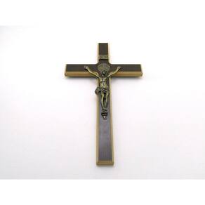 Crucifixo De Parede Madeira Escura E Metal 34 Cm