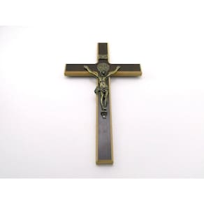 Crucifixo De Parede Madeira Escura E Metal 34 Cm