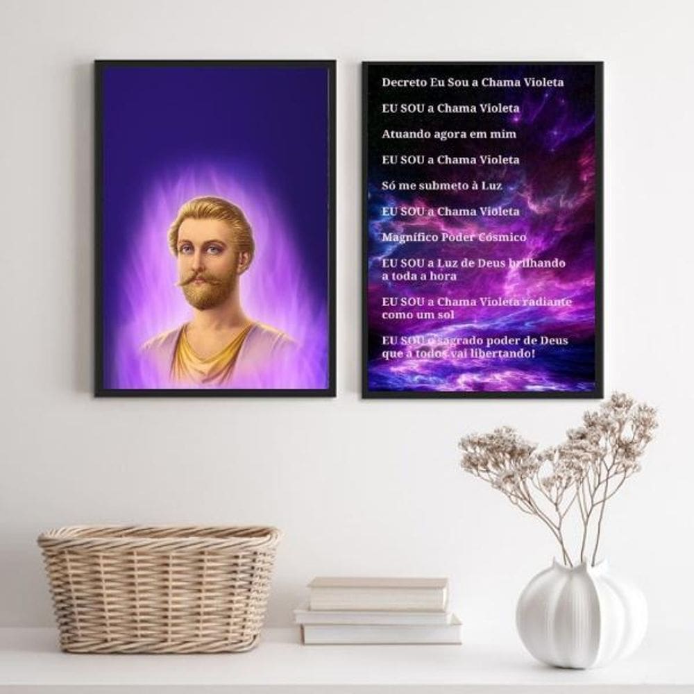Kit 2 Quadros Saint Germain Chama Violeta 24X18 - Preta