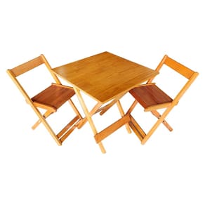 Mesa Dobrável 70x70cm em Madeira Maciça para Restaurantes e Lanchonetes com 2 Cadeiras