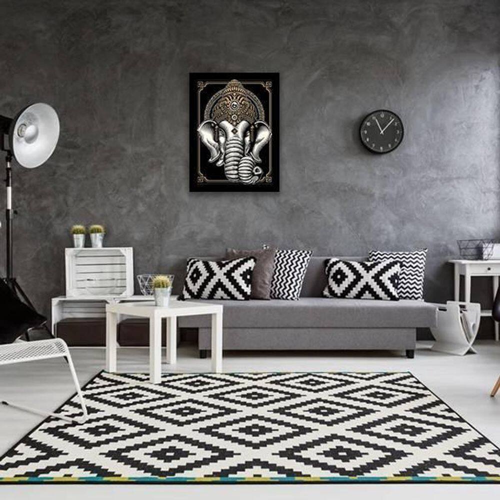 Quadro Decorativo Elefante Ganesha 33X24 Com Vidro - Preta