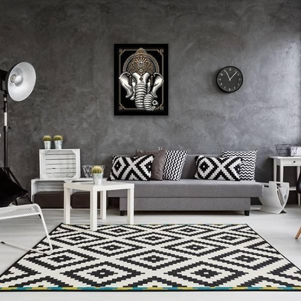Quadro Decorativo Elefante Ganesha 33X24 Com Vidro - Preta