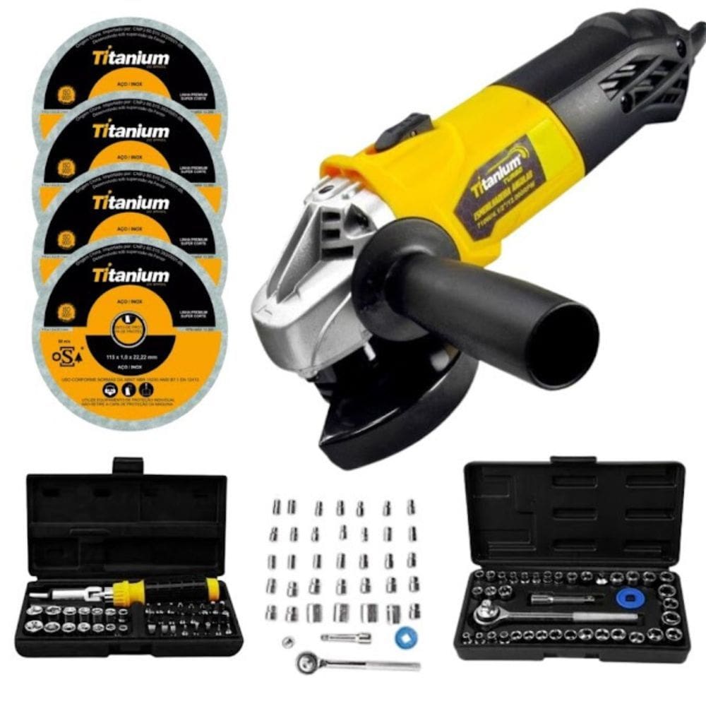 Esmerilhadeira Angular 4.1/2 + Kit Soquetes 41 Peças + 40 Peças