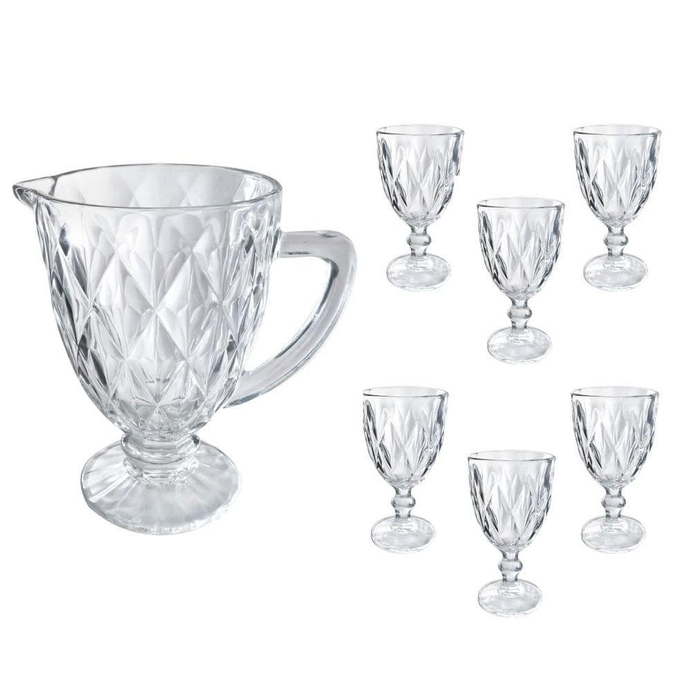 Jogo De 6 Taças 330Ml Com Jarra De Vidro 1,2 Litros