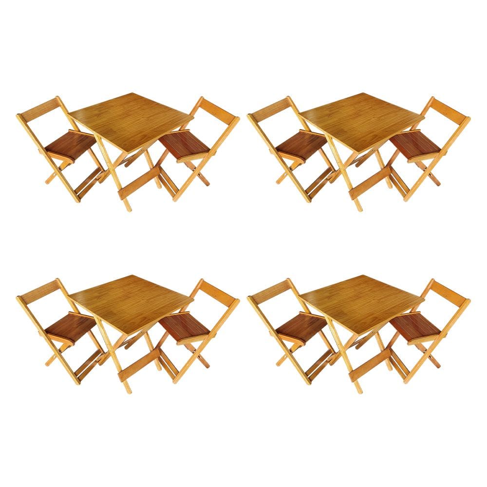 Kit 4 Conjuntos de Mesa Dobrável 70x70cm em Madeira Maciça para Restaurantes C/ 2 Cadeiras