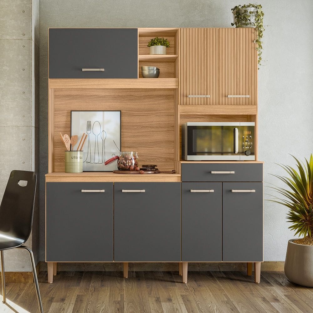 Cozinha Compacta Yara 160 Freijó Cinza Escuro Nicioli