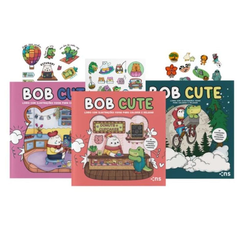Combo Bob Cute - Kit Com 3 Livros De Colorir Para Todas As Idades: Acompanha Adesivos E Ilustrações