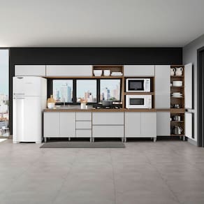 Cozinha Modulada Completa Sabrina 440x202cm 7 Peças MDP Branco Menu Móveis