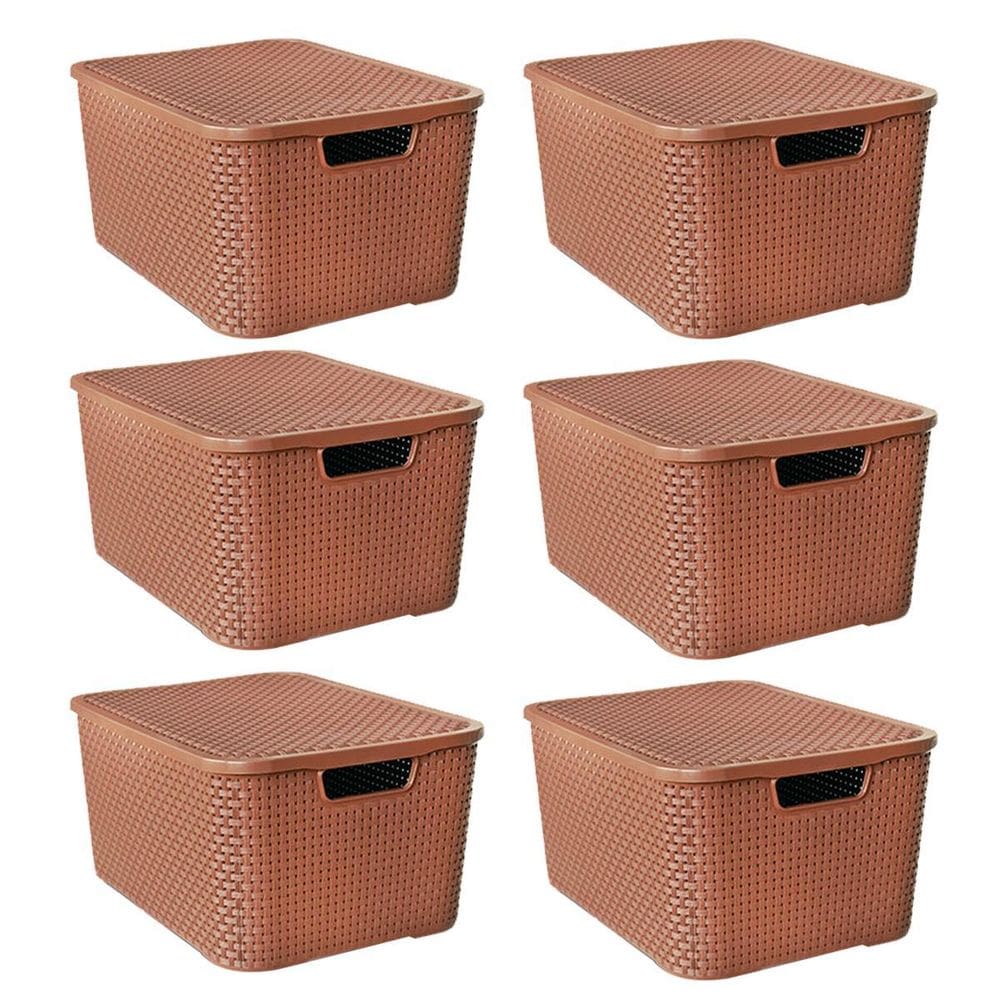 Kit 6 Caixas Organizadoras Rattan Marrom 20 Litros Com Tampa 25597 Arqplast