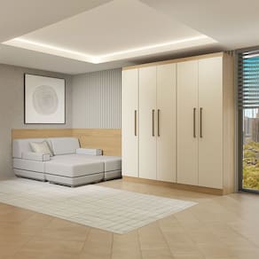 Guarda Roupa Modulado com Painel Cabeceira Selene 5 Peças Carvalho Menu Móveis