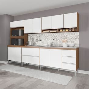 Cozinha Modulada com Armário Torre Quente Sabrina 280x202cm 5 Peças Branco Avelã Menu Móveis