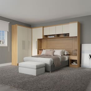 Guarda Roupa Casal Modulado com Painel Cabeceira Selene 7 Peças Carvalho Menu Móveis