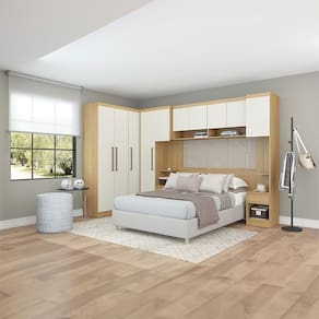 Guarda Roupa Casal Modulado com Painel Cabeceira Selene 7 Peças Carvalho Menu Móveis