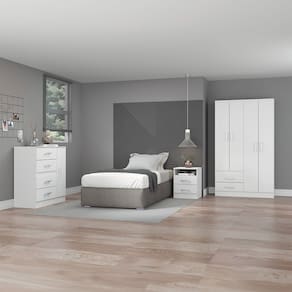 Kit Quarto Solteiro com Guarda Roupa Cômoda Mesa Cabeceira Branco Menu Móveis