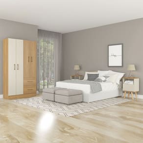 Kit Quarto Casal Guarda Roupa com 2 Mesa Cabeceira Carvalho Menu Móveis
