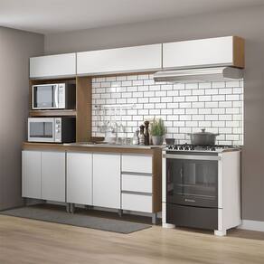 Cozinha Modulada Pequena com Balcão Pia Sabrina 280x202cm 4 Peças MDP Branco Menu Móveis