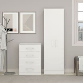 Kit Armário Prateleira com Cômoda Pequena MDP Branco 3000 Menu Móveis