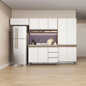 Armário de Cozinha Modulada Compacta Sabrina 280x202cm 4 Peças MDP Branco Menu Móveis