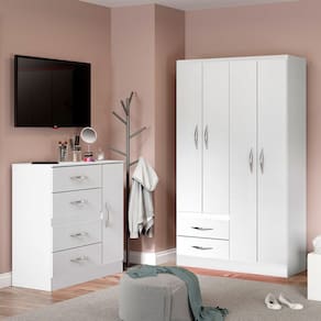 Kit para Quarto Pequeno com Guarda-Roupa e Cômoda MDP Branco 2074 Menu Móveis