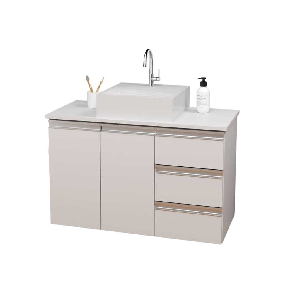 Balcão Móvel Gabinete Mdf Para Banheiro Com Tampo & Cuba 80cm
