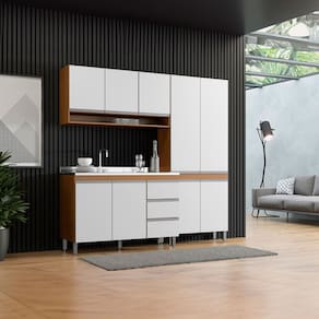 Cozinha Compacta com Balcão Pia Sabrina 200x202cm 3 Peças MDP Branco Menu Móveis