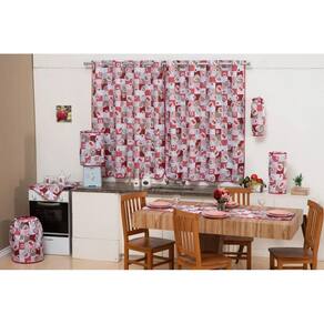 Kit Jogo De Cozinha Estampado Com 9 Peças Cafézinho Marrom